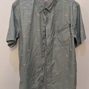 Men's Swordfish Patterned Short Sleeve Button Up Size Medium
